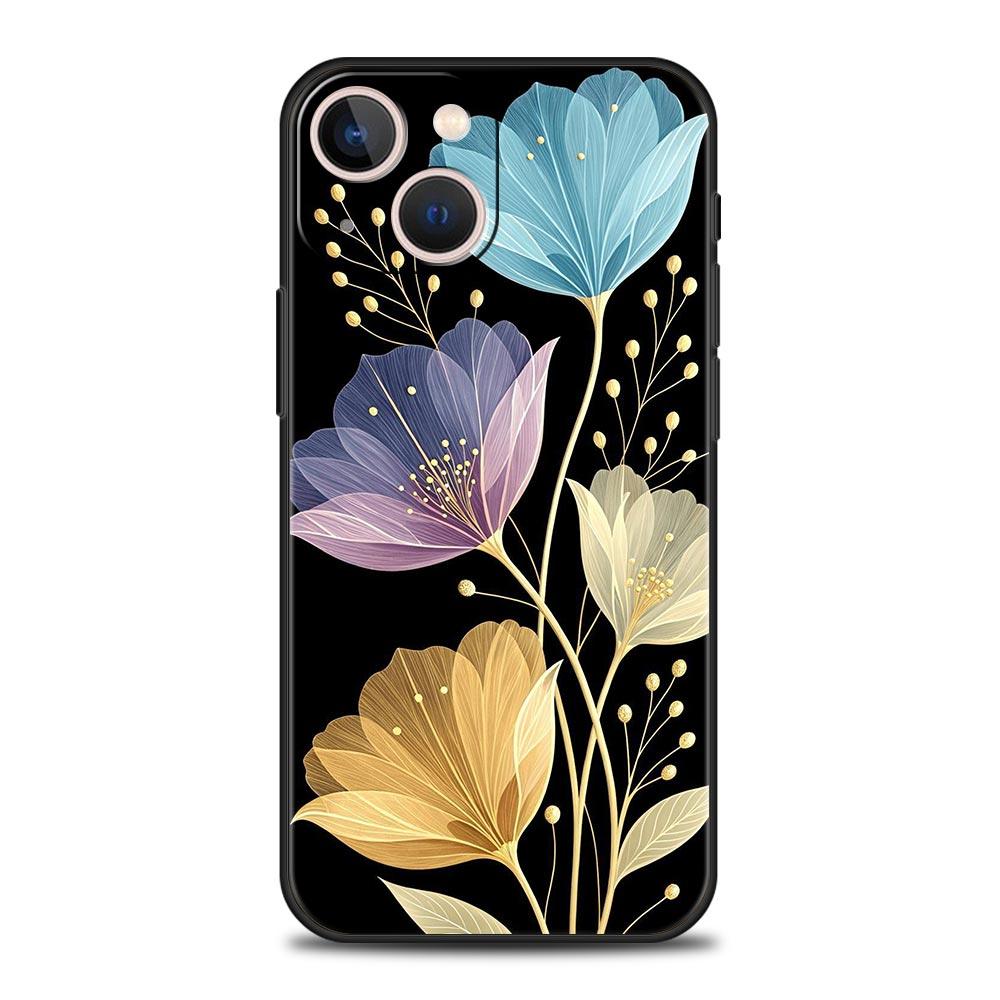 Phone Case For iPhone 17 16e 15 14 13 12 11 Pro Max SE 7 8 Plus Shell iPhone 16 Soft TPU Cover Ink Wash Painting Flower