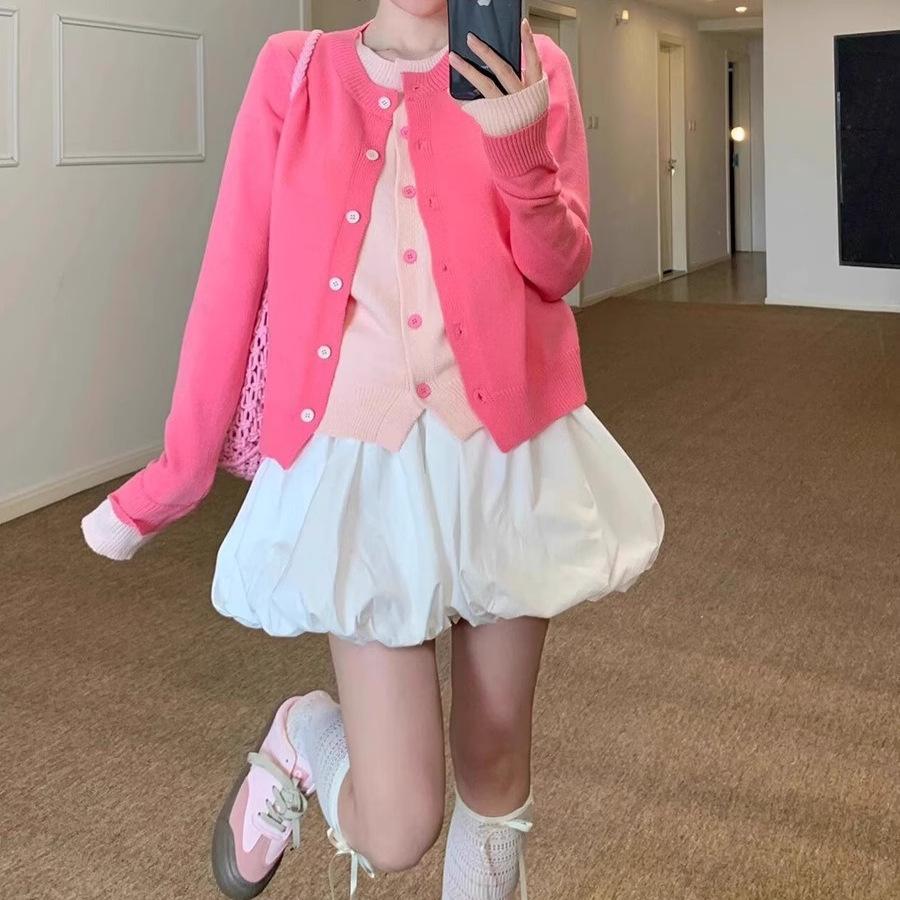 Knit Cardigan Women Round Neck Coat Top Sweater Spring Womenswear Knitwear