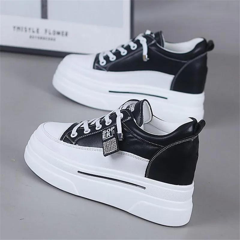 Fashion Summer Women's Casual Shoes Leather 7cm Thick Bottom Wedge Heel Ladies Fashion Sports Shoes Thick Heel Spring and Autumn Shoes