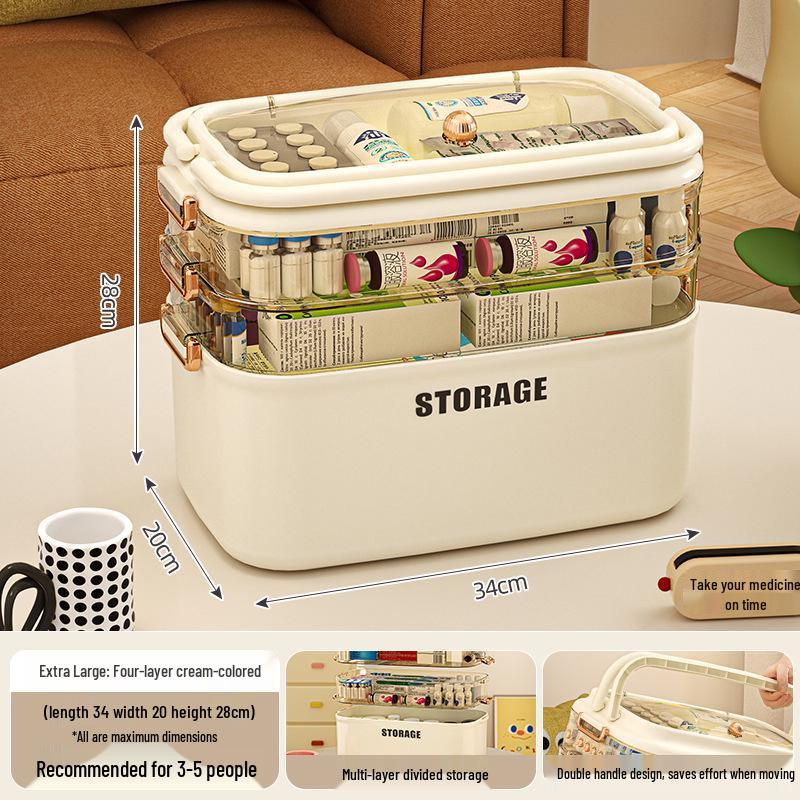 Large Capacity Multi-Layer Family Medicine Storage Box for First Aid and Medication Organization