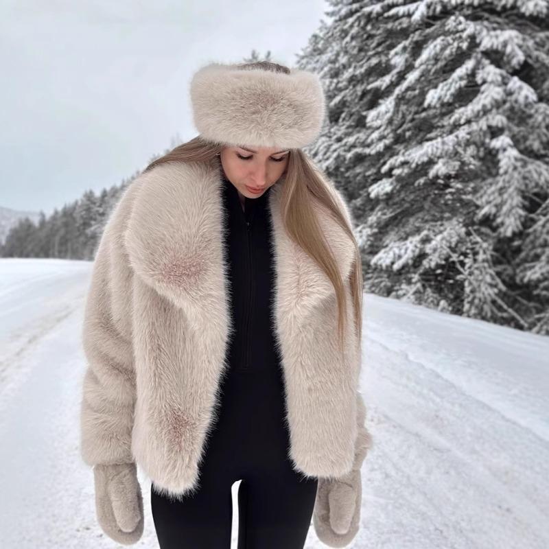 

Женское модное пальто из искусственного меха с большим лацканом, пальто из искусственного лисьего меха, пушистый меховой топ One size fits all (80-70 kg) абрикосовый