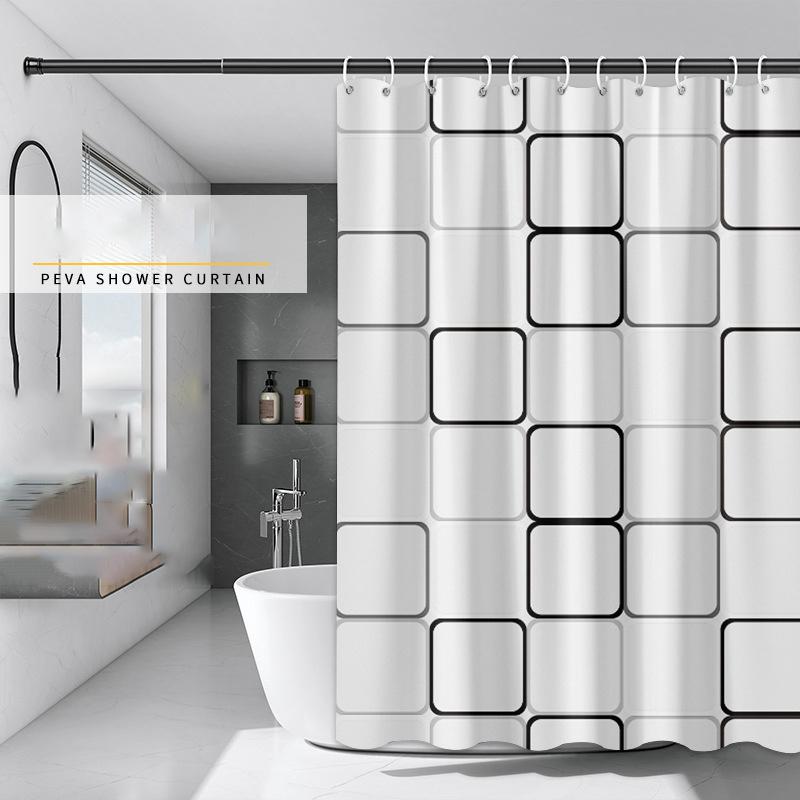 3D Elegant svart och vit fyrkantig Peva Duschdraperi Förtjockad Vattentät mögelbeständig badrumsavskiljning Universalgardin