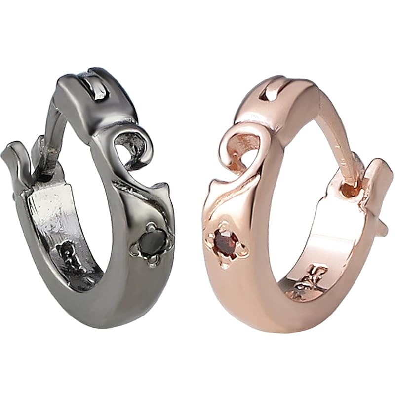 

[Close to Me] Close to me BK×Black diamond and PG x Red Diamond pair earrings (for one ear) Not engraved silver 925 heart