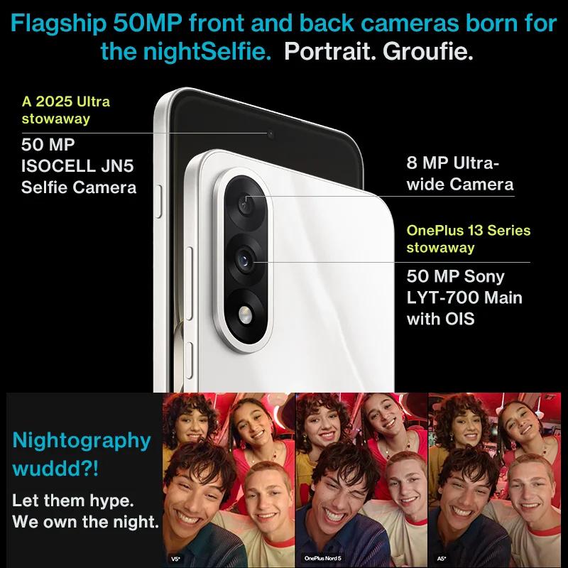 Global Version OnePlus Nord 5 5G Smartphone Snapdragon 8s Gen 3 6.83inches 144Hz AMOLED Screen 50MP Main Camera 80W SUPERVOOC