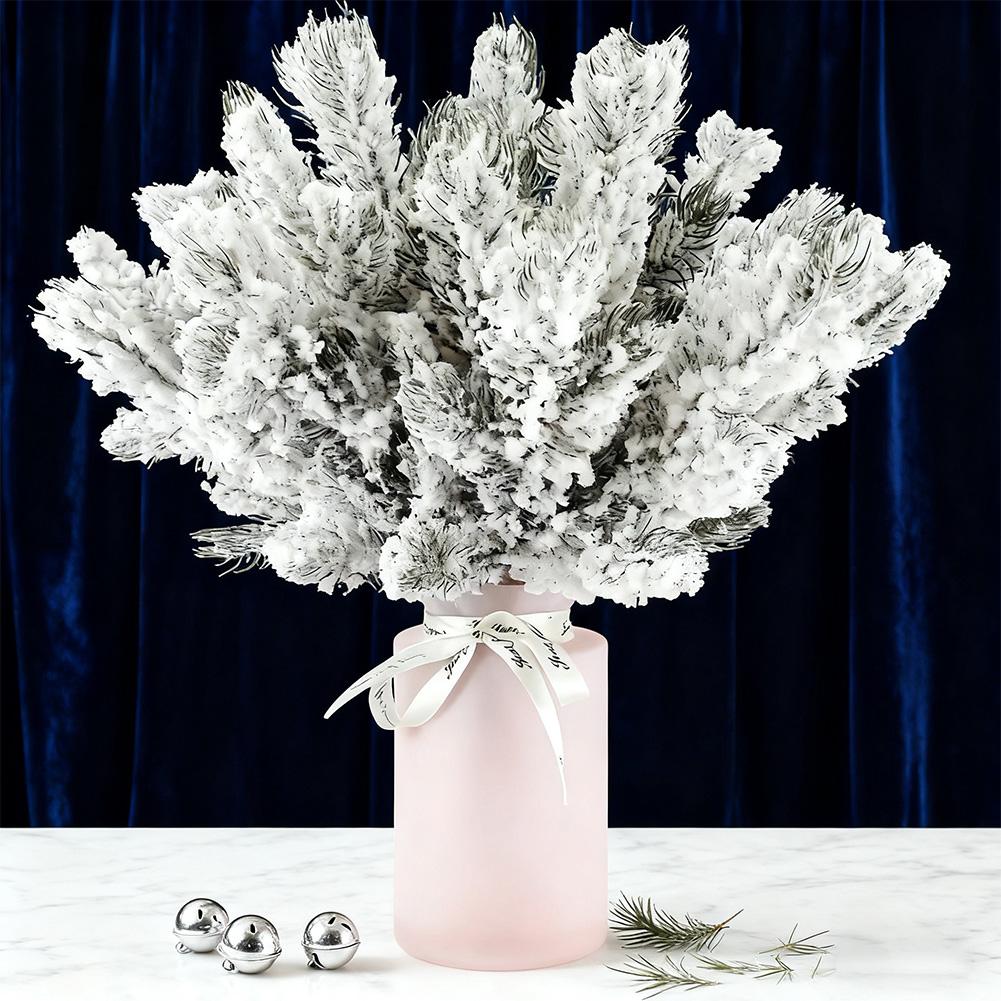 15Pcs Snowy Artificial Pine Needle Branches for Holiday Decor Christmas Tree Accents Wreaths Garlands and Crafting Projects