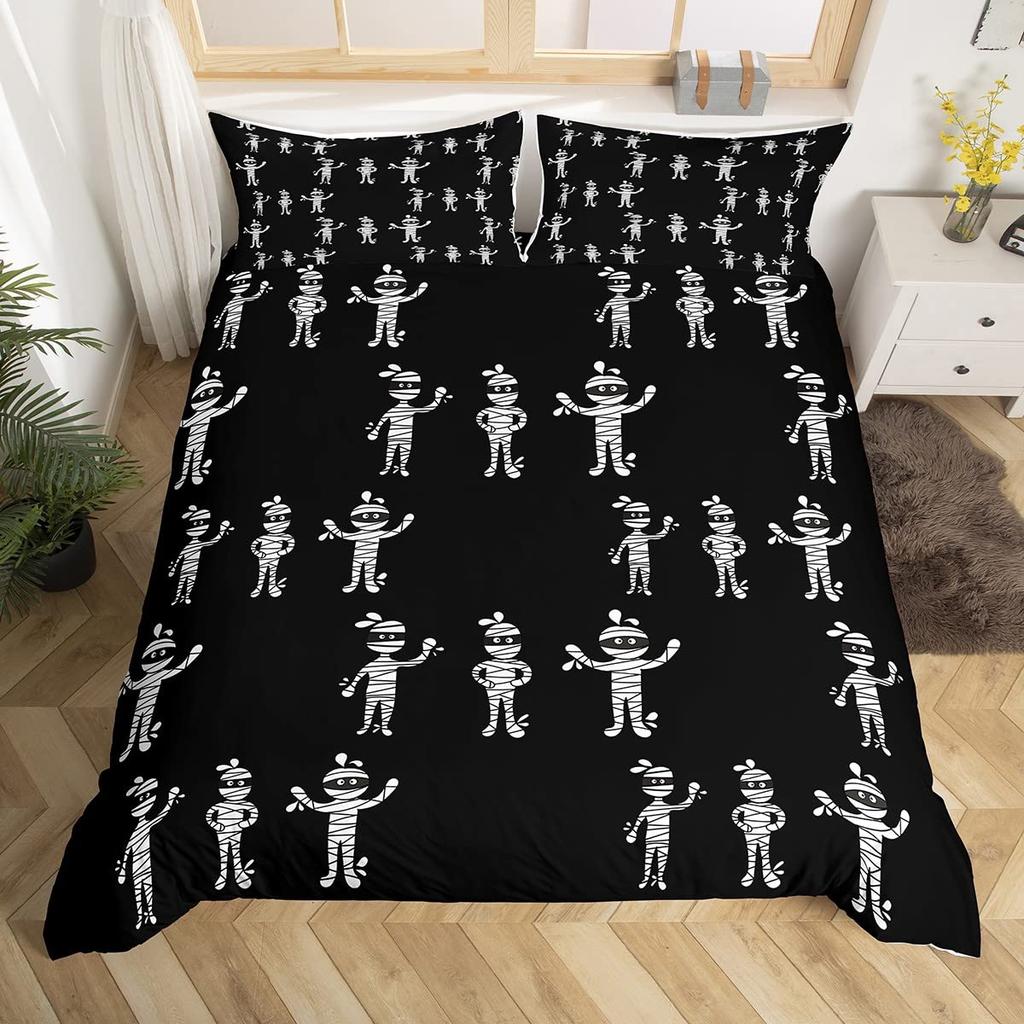 Sugar Skull King Queen Duvet Cover Funny Skeleton Halloween Bedding Set Gothic Spooky Bone Quilt Cover Polyester Comforter Cover