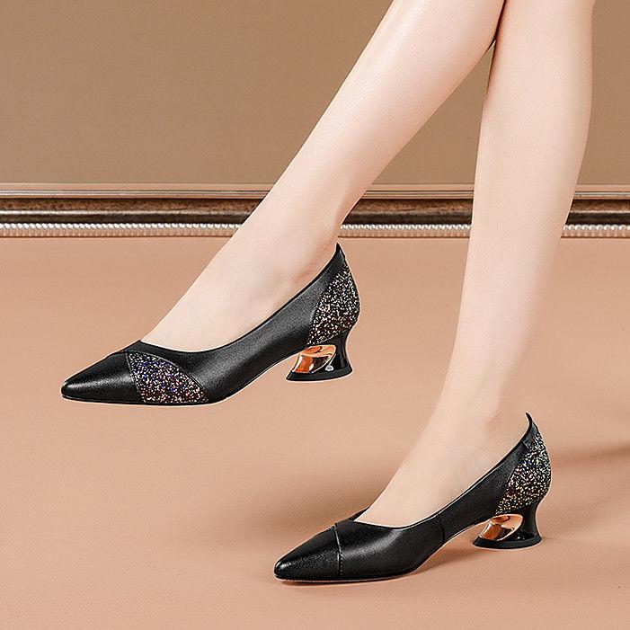 Pointed Toe Splicing Color Women's Shoes With Medium Heels Ladies Pumps Spring and Autumn Elegant Casual Fashion Lastest 39 Shoe