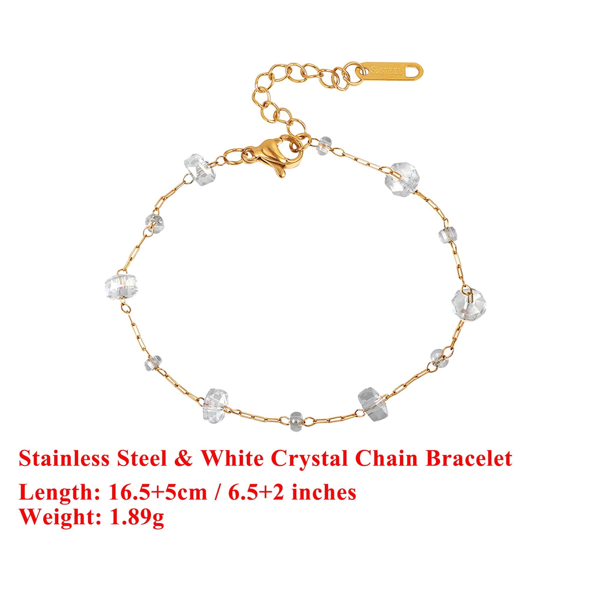 

EFFIE QUEEN Stainless Steel 18k Gold White Crystal Chain Bracelet Simple Jewelry for Women, Men Summer Beach Birthdays STMB03