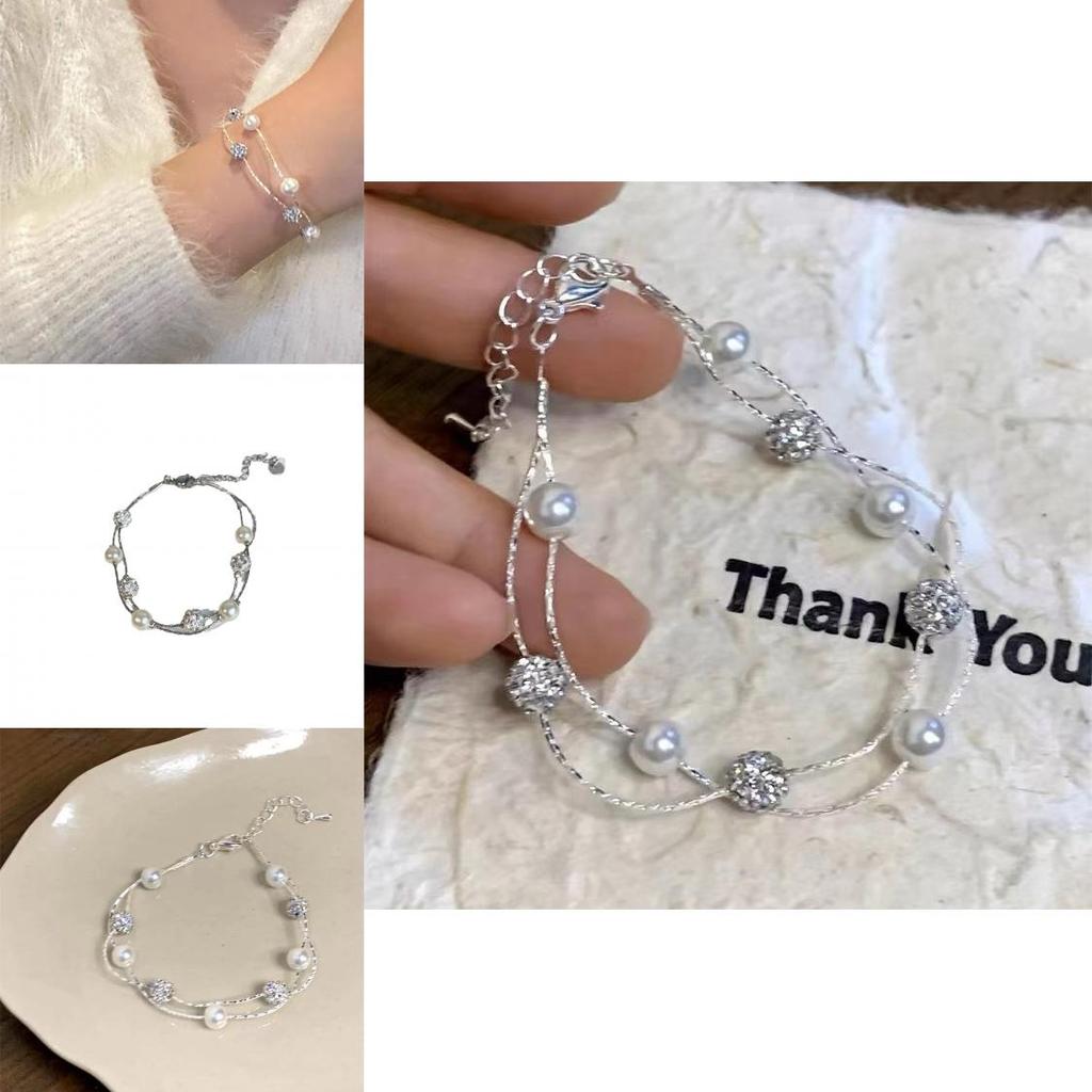 High-end Plated Titanium Steel Geometric Pearl Bracelet Fresh And Sweet Style For Women