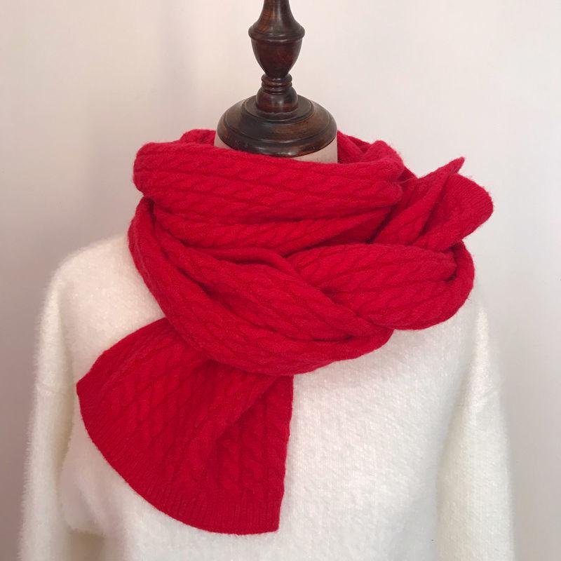 

Женский осенне-зимний корейский стиль универсальный парный студенческий вязаный шарф мужской зимний теплый однотонный плетеный популярный утеплитель для шеи красный