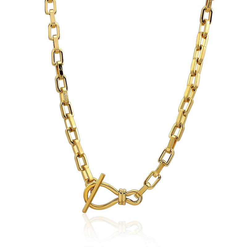 Minimalist 18K Gold Plated Stainless Steel Collarbone Paperclip Herringbone Chain OT Buckle Bracetel Necklace Jewelry