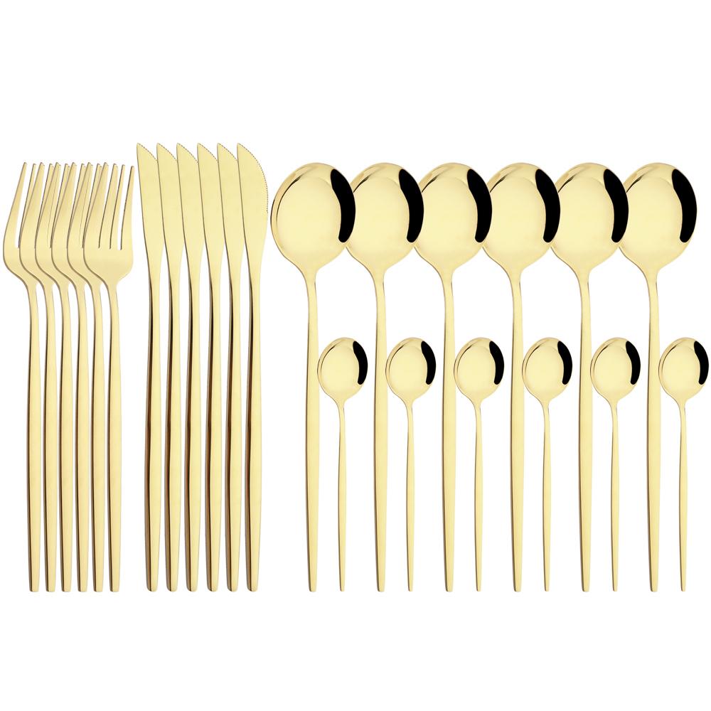 Jankng Gold 24Pcs Dinnerware Stainless Steel Cutlery Set Knife Fork Spoon Western Tableware Set Dinner Kitchen Silverware Set