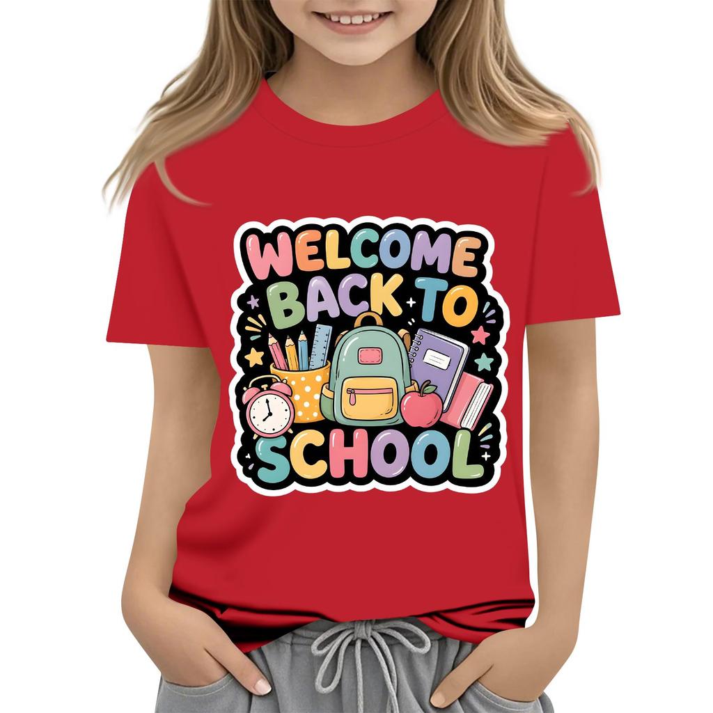 Children's Casual and Fashionable Round-Neck Printed Short-Sleeve Top for Back-to-School