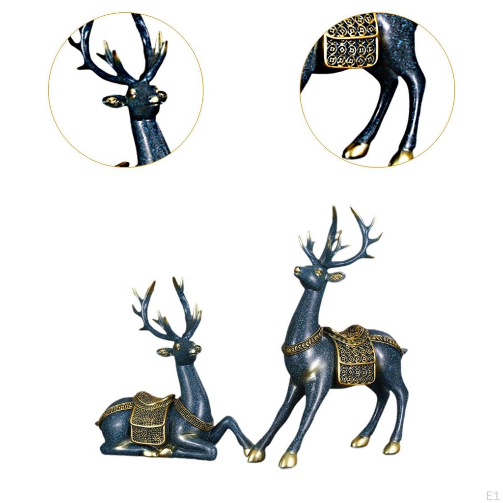 2 Pieces Reindeer Figurines,Resin Sitting Standing Deer Statues Nordic Sculpture,Deer Ornaments for