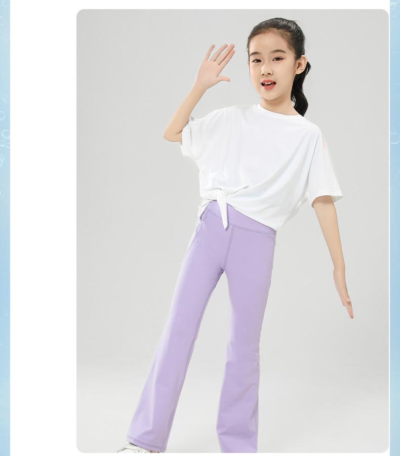 Girls' Short-Sleeve Ice Silk Activewear Set: Quick-Dry Elastic Yoga Flare Pants - Two-Piece Parent-Child Summer Outfit