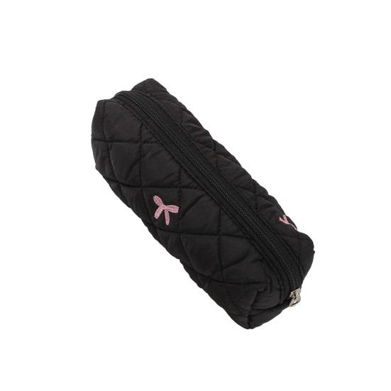 

Quilted Cosmetic Case Soft Makeup Pouch with Bow Embroidery Travel Toiletry Organizer for Women Girls Makeup S