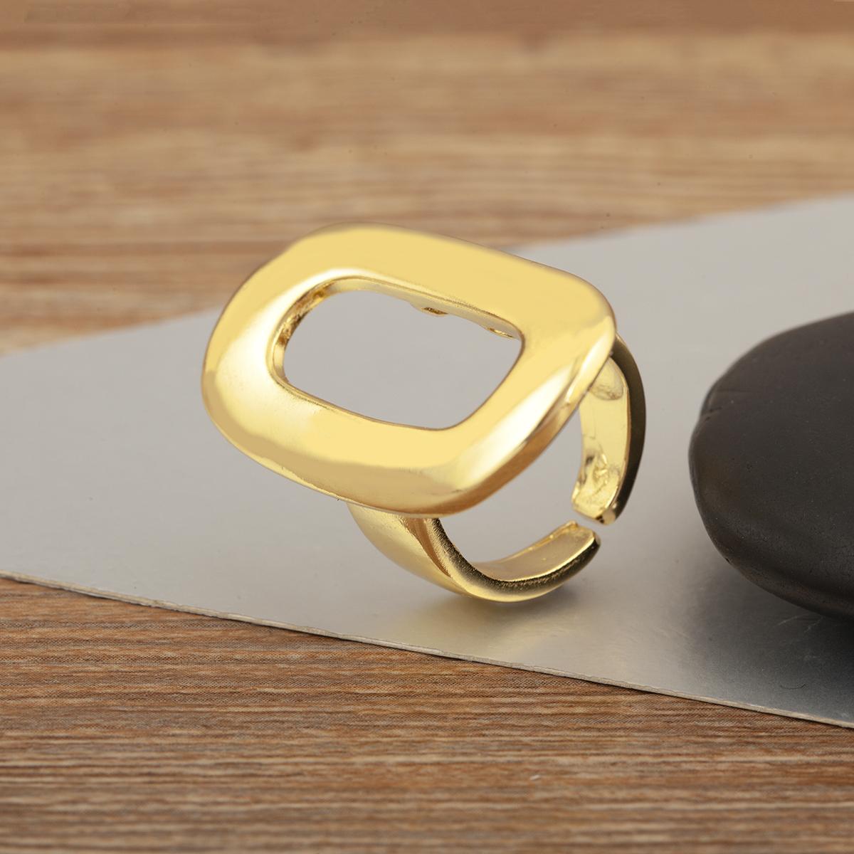 Nidin Simple Fashion Rectangular Shape Hollow Design Open Rings Adjustable For Female Copper Chunky Glossy Finger Jewelry resizable золотой