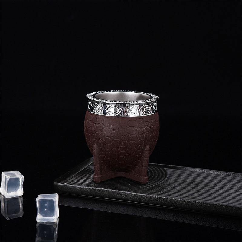 1 Stück Neue doppelwandige Edelstahl-Mate-Tasse Lederstruktur Eierschalenbecher Yerba Mate Tee Kaffee Wasserbecher 200ml/7oz Trinkgeschirr