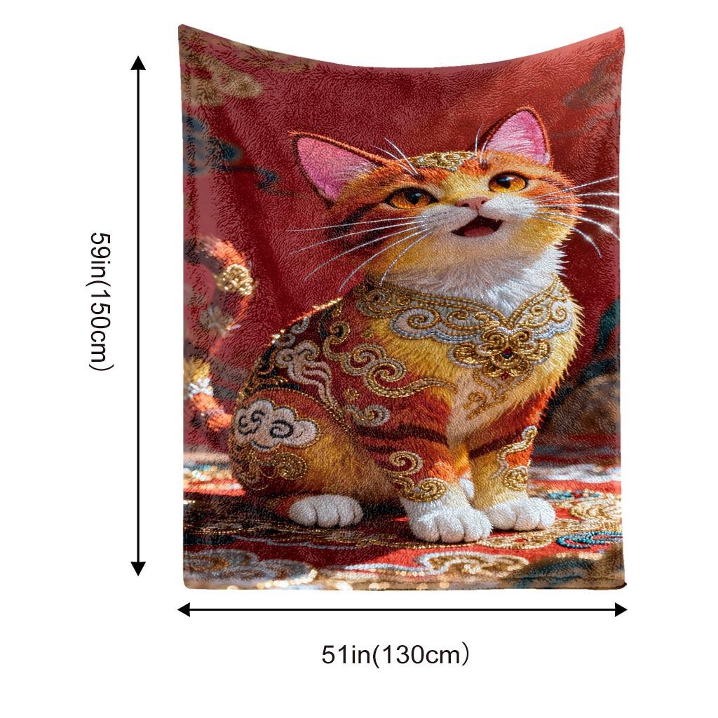 Feng Shui Fortune Cat Theme Flannel Printed Blanket Suitable for All Seasons Suitable for Living Room Office Sofa and Travel