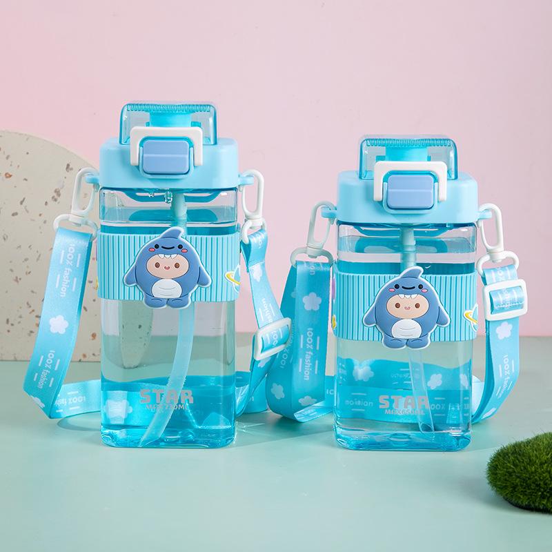 Water Bottle Egg Square Plastic Cup High Value Convenient Sports Straw Water Cup Large Capacity Convenient Travel Cute Accompanying Cup