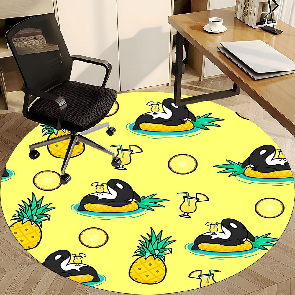 1pc Pineapple Orca Office Round Rug, Non-slip, Soft and Durable Office Rug for Interior Decoration, Perfect for Office, Beautiful Decoration yy2603240
