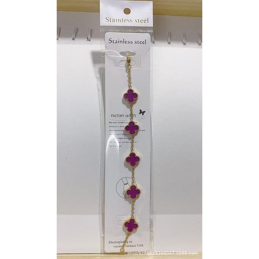 High-grade Non-fading Titanium Steel Bracelet Double-sided 18k Clip Flower Lucky Four-leaf Clover Shell Bracelet
