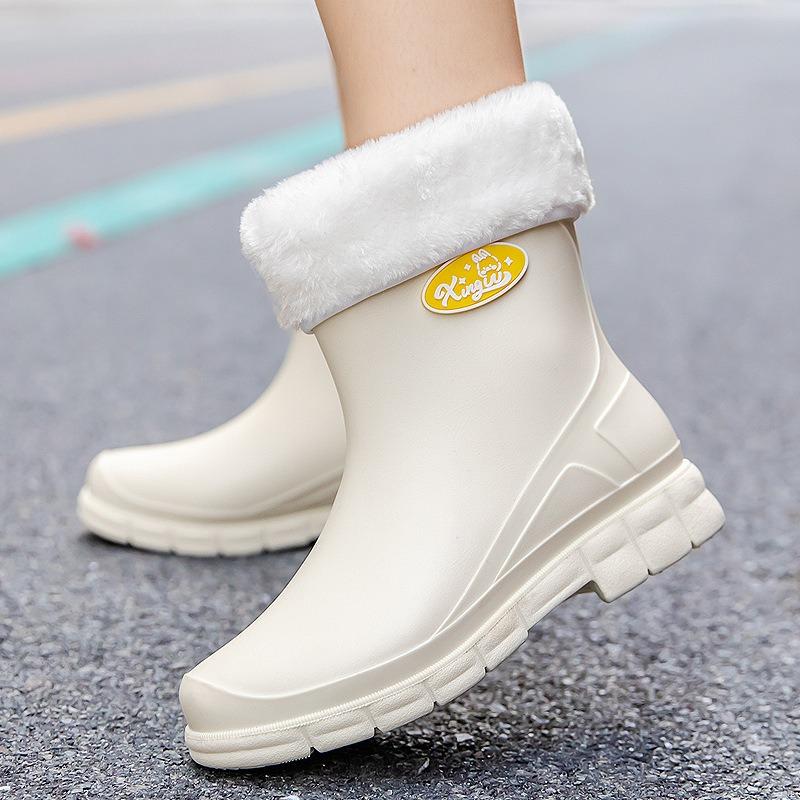 [One piece] Non-slip water shoes women's short rain shoes student fashion rain boots thermal rubber shoes low tube water shoes