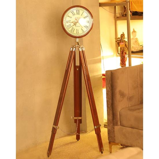 Antique Wooden Tripod Floor Clock 40 Inch - Vintage Nautical Style Decorative Timepiece for Elegant Home & Office Decor