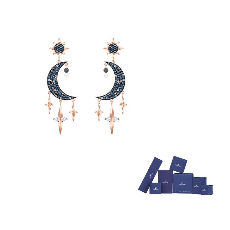 Swarovski Symbol Crystal Pearl Earrings Womens Blue Original brand box синий