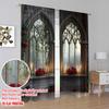 2D flat printing 2pcs Window Curtains Gothic Red Rose Flowers Polyester  Without Electricity Festive Backdrops Suitable for