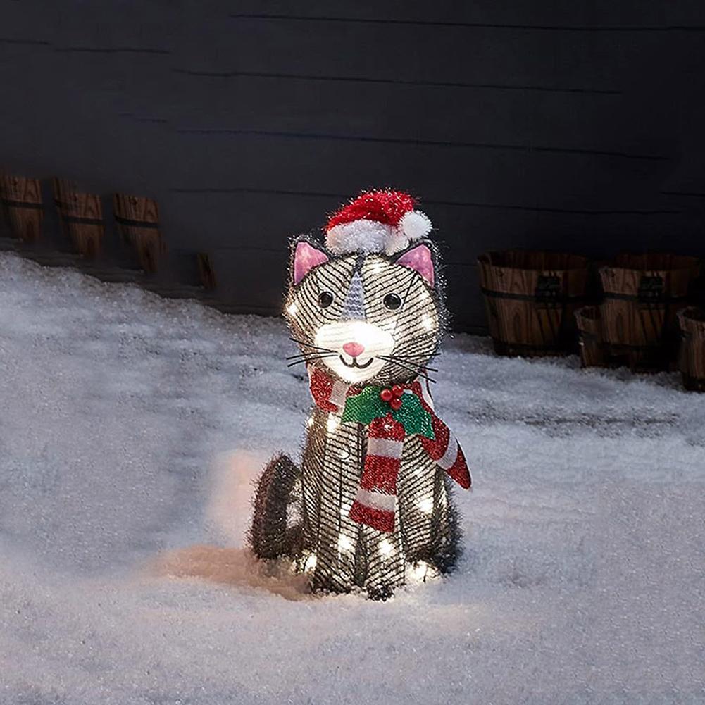 Christmas Light Up Animals Figurine Wearing Xmas Hat Bright Lights Animal Ornament Acrylic for Home Garden Front Pathway Walkway