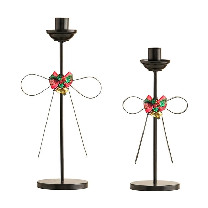 Christmas Bows Candlestick Holders Iron Metal Taper Holders Decorative Stands for Wedding,Home Decorations