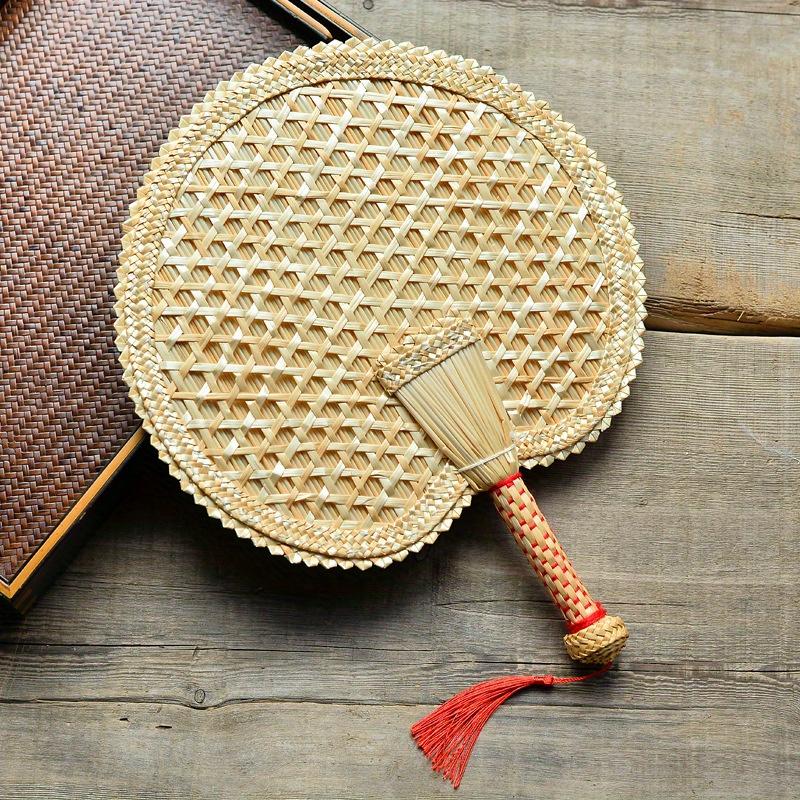 1PC Handmade Straw Fan Woven Large Cattail Fan Carry On Chinese Style Straw Fan Straw Woven Fan