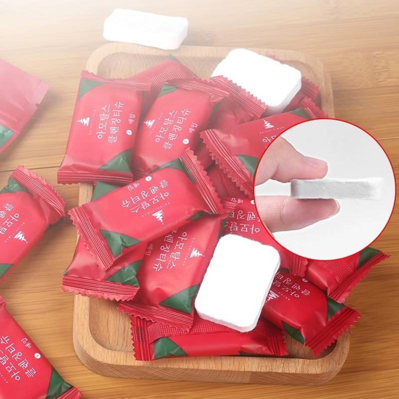 2020-01-05 Resehanddukar för engångsbruk Komprimerade ansiktsservetter Compact Tablet Mini Wipes Wipes Triangulära Wipes Servetter