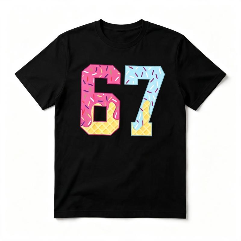 Y2K Retro Sketch Hand 67 Print T Shirts Number Graphic Black Basic Short Sleeve Clothes Skate Urban Streetwear for Daily Ins