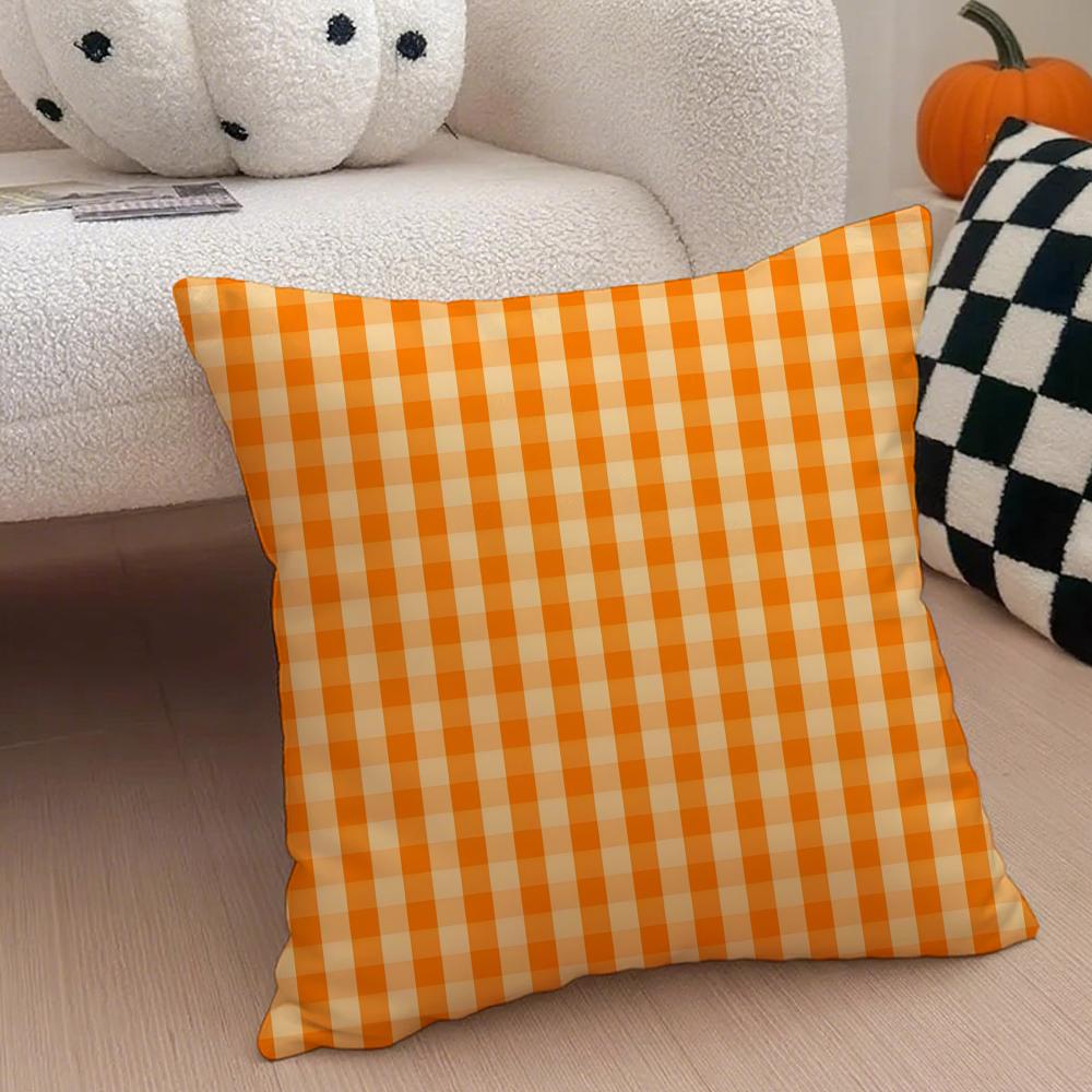 classical orange tartan design plaid Cushion Cover Throw Pillow Cover Hidden Button Durable Polyester Chair Cushion