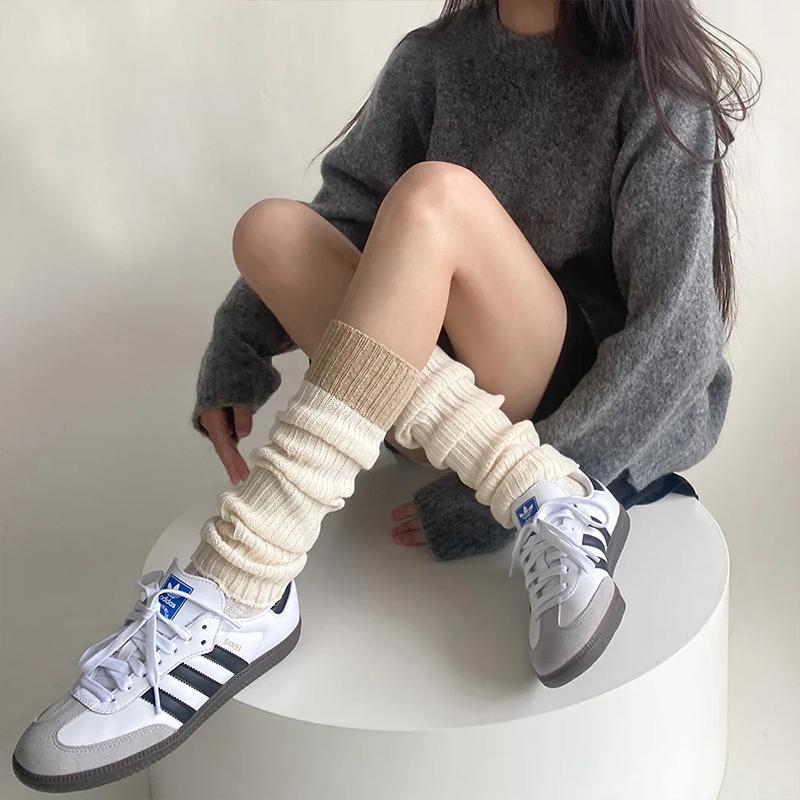 Niedliche Mädchen Schlanke Wadenstrümpfe Damen Strickwolle Beinwärmer Herbst Winter Lolita Kontrastfarbe Thermische Lange Socken Fußbedeckung