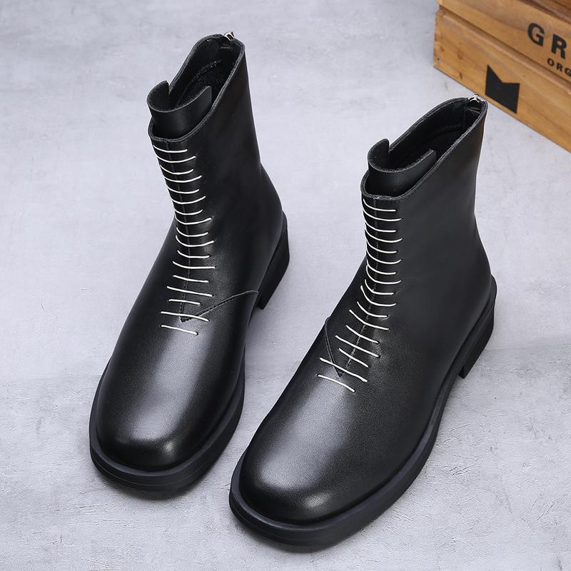 

Brand Business Office Chelsea Boots Fashionable British Style High Top Square Toe Men s Boots Autumn New Handmade Leather Boots 44 чёрный