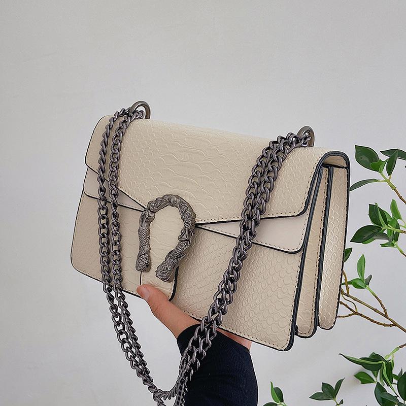 Snake Print Crossbody Chain Bag - 2024 Small European & American Style Single-Shoulder Bag for Women