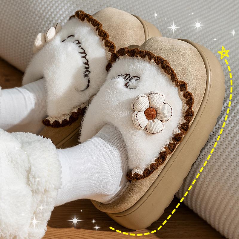 Cotton Slippers Women's Autumn and Winter New Outer Wear Indoor Household Thick Bottom Non-slip Plush Warm Confinement Cotton Drag Women