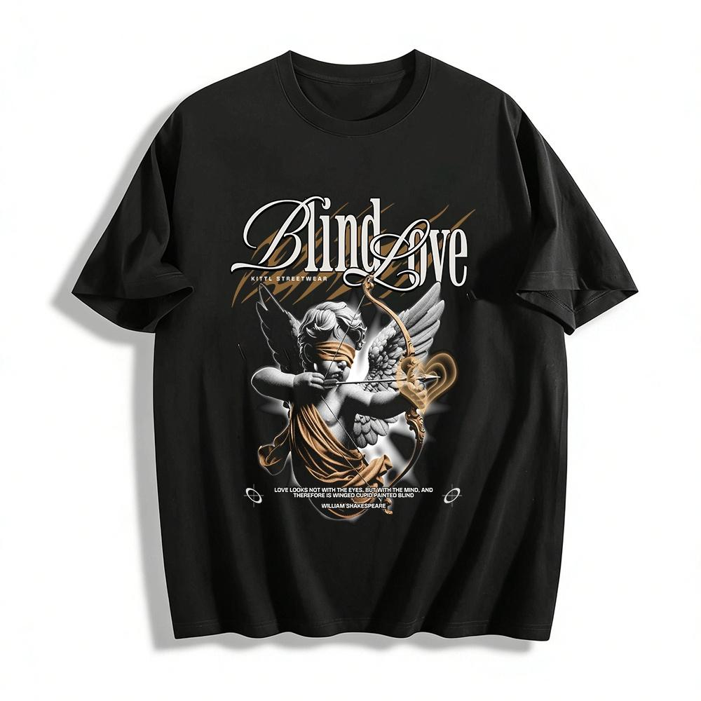 

Blind Love Cupid Print Tee Shakespeare Quote Graphic Top Pure cotton T-shirt XXS