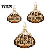 Handmade Hemp Rope Plaque Skeleton Hand Door Welcome Sign, Halloween Pumpkin Bat Pattern Decor, Vintage Lace Texture Sign Wall Hanging Plaque,