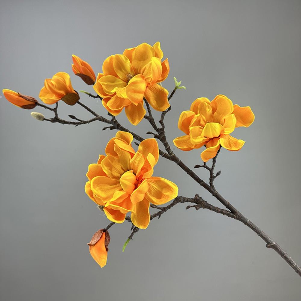 

Real Touch Artificial Magnolia Branch Handmade Fake Flower Mother s Day Gift оранжевый