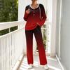 Women's Casual V-Neck Printed Hooded Pajama Set with Pockets Long Sleeve Loose Fit Loungewear