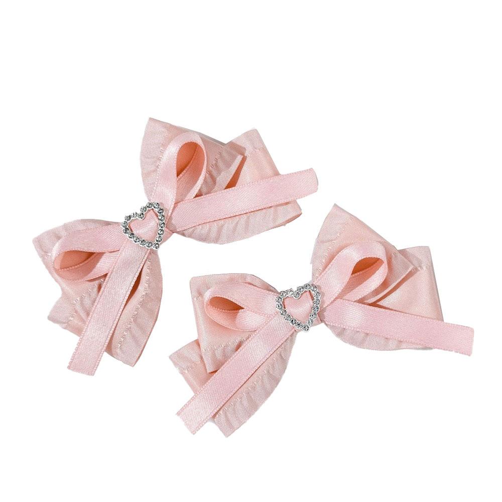 2pcs Heart Shaped Bow Hair Clip Sweet Rhinestone Double Ponytail Headwear Kawaii Lolita Cosplay Headdress Jk Uniform Hair Accessory