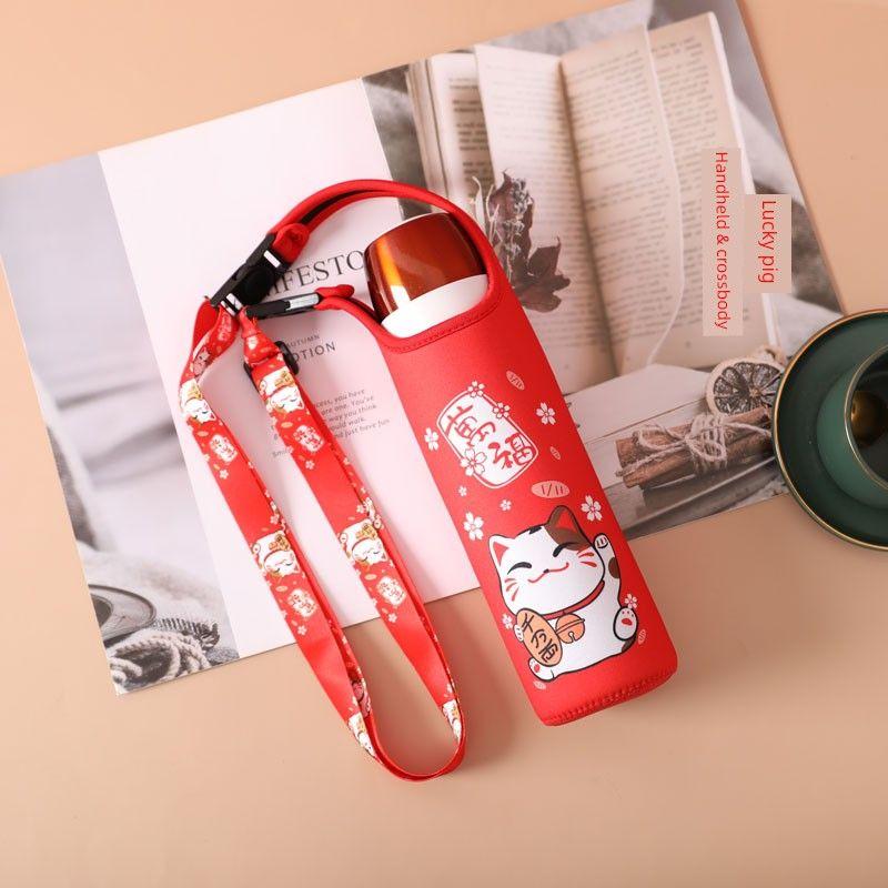 Baihui 500ml Large-Capacity Thermos Cup Cover for Adults, Portable Hand-Held Cross-Body Protective Cover, Anti-Fall