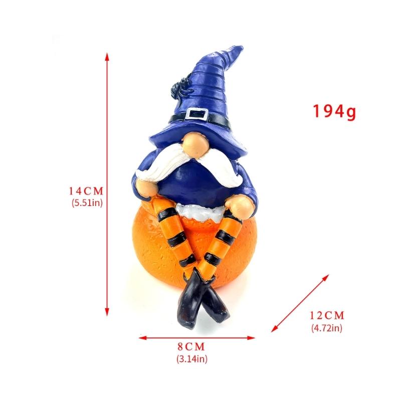 Halloween Pumpkin Gnomes with Witch Hat Miniature Ornament Resins Craft Figurine Ornament for Home Garden Decoration