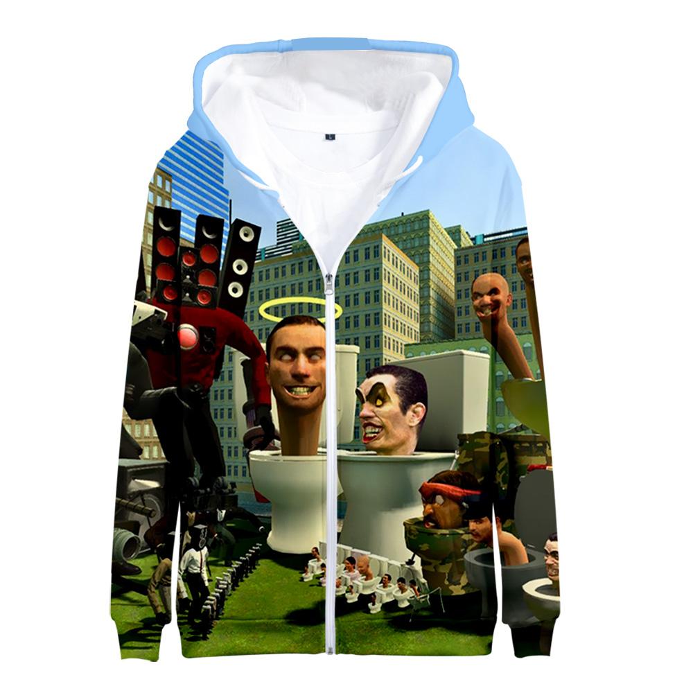 Cool Y2k Skibidi Toilet Hoodie Zipper Sweatshirts Men Women Long Sleeve Pullovers 3D Cosplay Clothes Kids Boy Girls Hoody