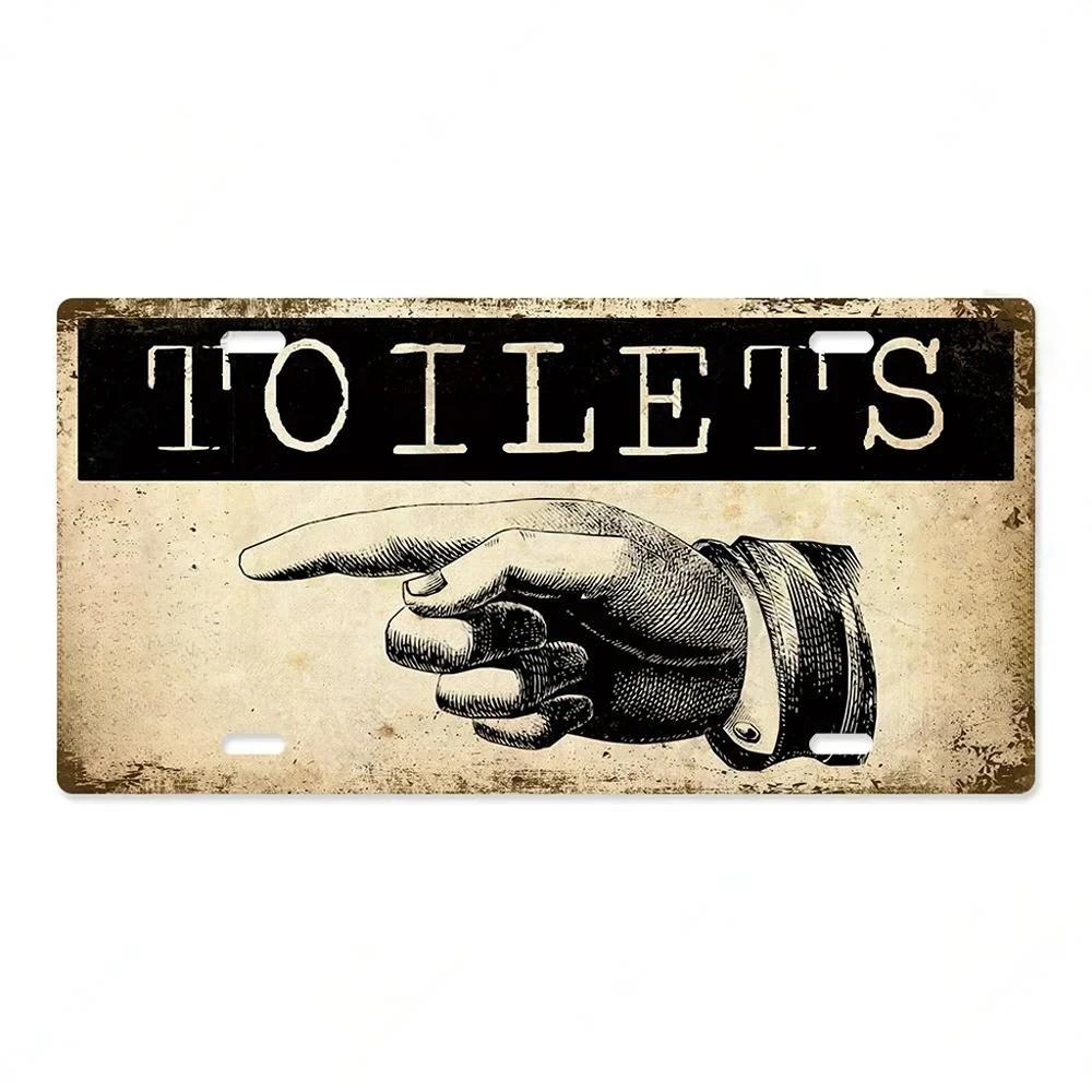 High Definition Metal Tin Sign Vintage Toilet Restroom License Plate Style Signs Set Retro Wall Art Decor for Home Bar Garage Ba