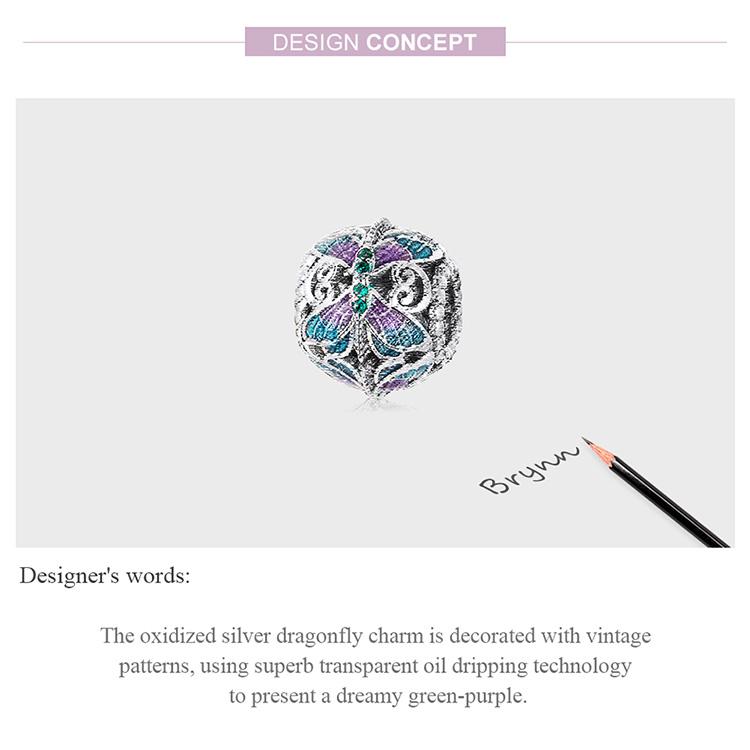 Breloc cu libelule vintage BAMOER, din argint Sterling 925, potrivit pentru brățară și brățară din argint pentru femei, cadou de bijuterii fine